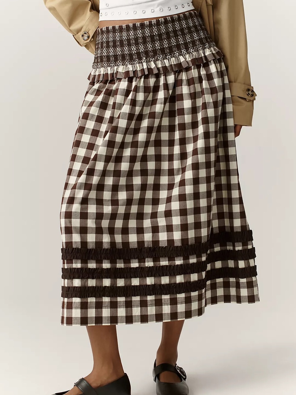 Damson Madder Ava Organic Cotton Smocked Midi Skirt